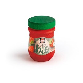 Erzi 19090 Marmelade Schwartau Erdbeere aus Holz, Kaufladenartikel für Kinder, Rollenspiele
