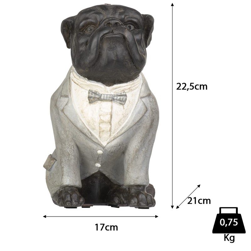 Moritz Decorative Figure Pug Dog in Grey Suit with Bow