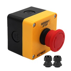 KEYMOO Emergency Stop Push Button Switch,10A 660V with Waterproof Box IP65, 2pcs PG13.5 Black Connectors (1NO 1NC, 1)