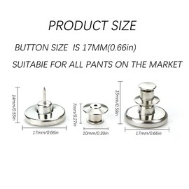 10 Pcs Replacement Jean Buttons, Button Pins for Jeans, 17mm Adjustable and Detachable Metal Jeans Button, Jeans Stud Buttons, for Jackets, Clothes, Denim Skirt, DIY Crafts, Clothing Repairing