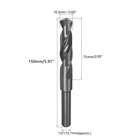TA-VIGOR 16.5mm Reduced Shank Drill Bit, 1/2 Inch Shank Blacksmith Drill Bit High-Speed Steel Twist Drill Bit HSS 9341 for Aluminium, Steel, Wood, Plastic, Black Oxide