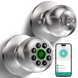 Fingerprint Door Lock, Smart Fingerprint Door Knob with Keypad, Biometric Door Lock with App Control, Auto Lock Door Lock with Code, Keyless Door Knob with Lock for Bedroom, Home,Office-Satin Nickel