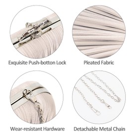 Evening Bag for Women- Gold Clutch Purse Pleated Clutch Bag with Chain Crossbody Bag for Formal Wedding Party (Style 14-Light Gold)