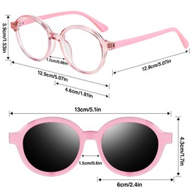 Blue Light Glasses for Kids with Clip On Sunglasses Polarised, Round shape Gaming Computer Glasses Outdoor Glasses for Boys Girls