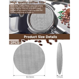 2 PCS Espresso Puck Screen, 53.5mm Puck Screen, Resuable 1.7mm Thickness Espresso Filter Mesh, Stainless Steel Professional Barista Coffee Filter Mesh Plate for Espresso Portafilter Filter Basket