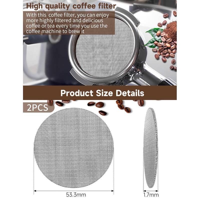 2 PCS Espresso Puck Screen, 53.5mm Puck Screen, Resuable 1.7mm
