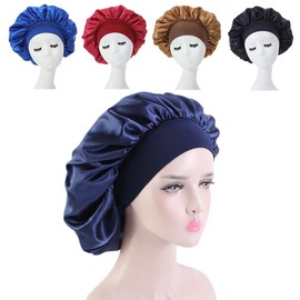Pack of 4 Satin Bonnet Night Sleep Cap, Adjustable Night Cap, Bonnet, Sleeping Soft Satin Cap, Shower Cap, Headwear, Sleep Cap, Silk Satin Hair Cap for Girls and Women