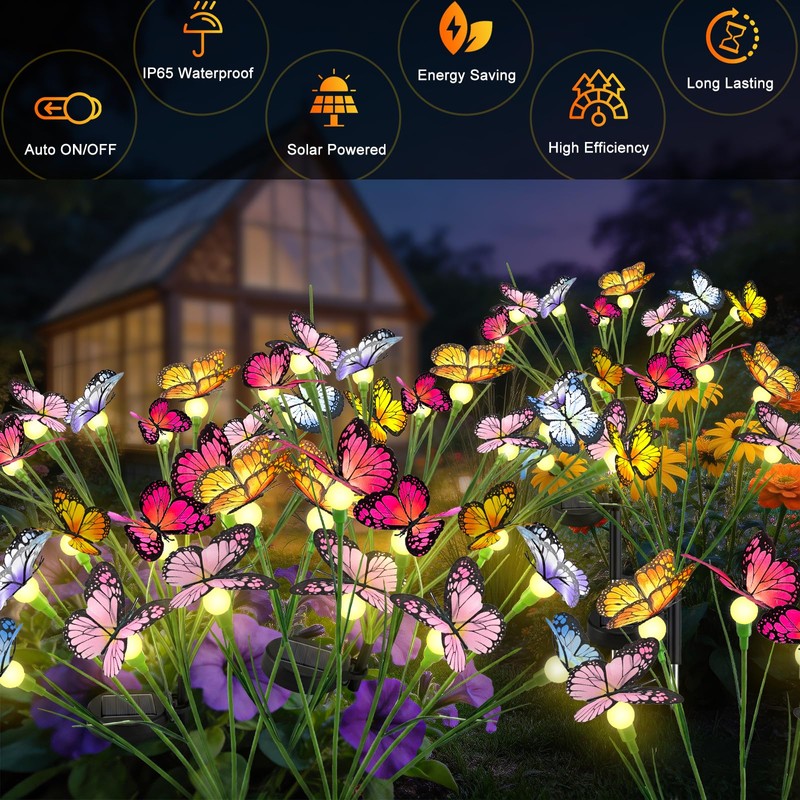 Vivideal Solar Garden Lights Outdoor, 2 Pack 16 LED Solar