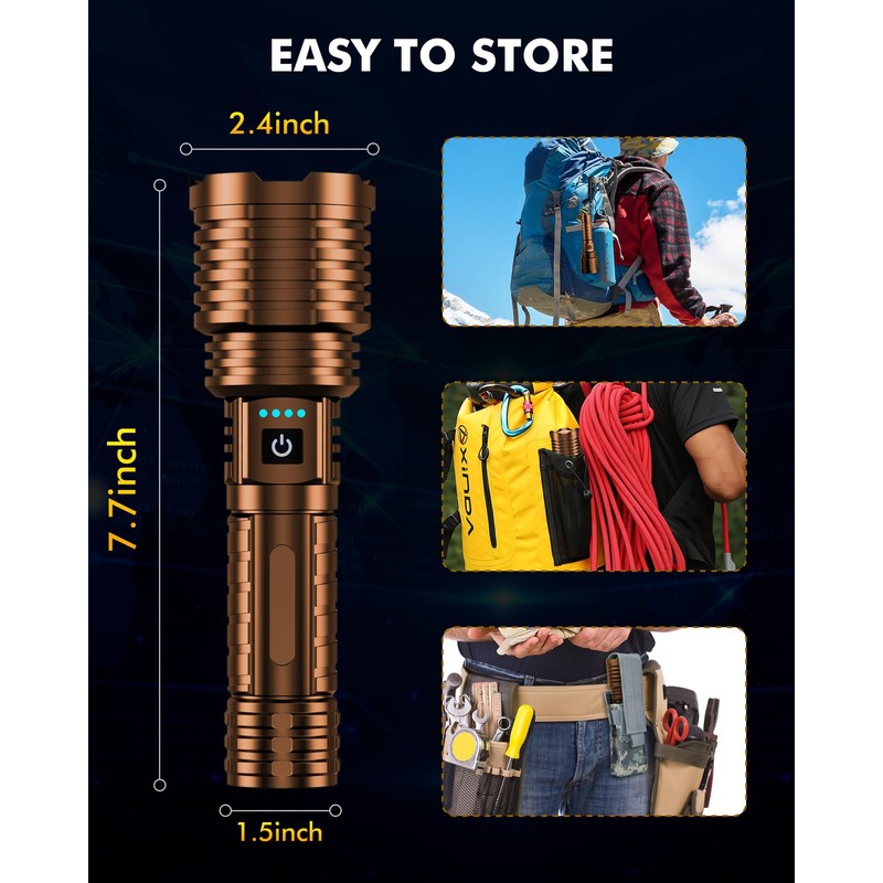 Super Bright LED Flashlight 1800000 High Lumens, Rechargeable Handheld Flashlights