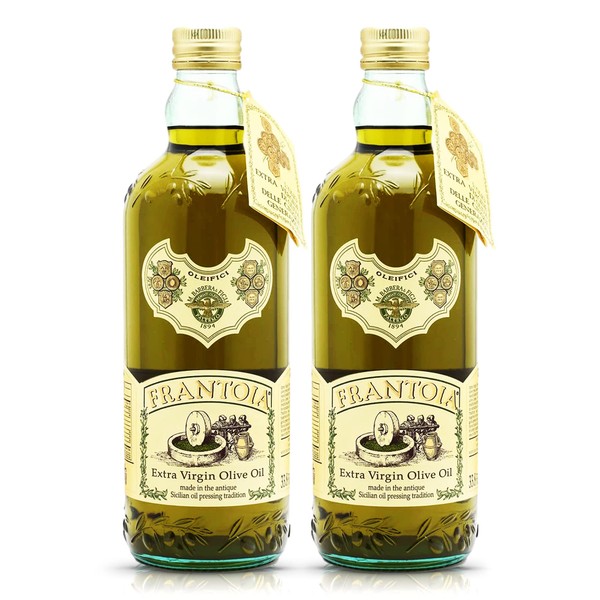 Frantoia Extra Virgin Olive Oil from Italy - Fruity, Unfiltered, Cold Extracted Authentic Sicilian Olive Oil - Fresh Harvest Imported Olive Oil From Italy (33.8 Fl Oz) - Pack of 2