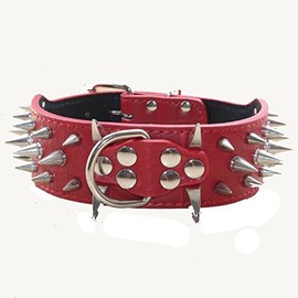 Haoyueer Sharp Spiked Studded Dog Collar 2 Inch Width Stylish Leather Dog Collars for Medium & Large Dogs Pitbull,Labrador,Boxer Rottweiler German Shepherd(Red,L)