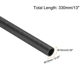 sourcing map 4 Pcs Carbon Fiber Tube 10 x 12 x 330mm Matte Surface Rod 3K Roll Wrapped Pure Carbon Round Tubing for RC Airplane Multicopter
