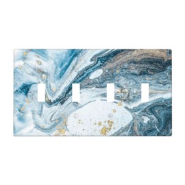 Blue Marble Light Switch Cover 4 Gang Wall Plate Quad Toggle Switch Plate Covers, Abstract Decorative Light Switch Plates for Office Home, 4.5 x 8.0 Inch