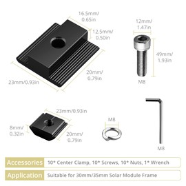 Anbte 10pcs Solar Panels Centre Clamps, Aluminium T-Shaped Mid Clamps 30mm/35mm Solar Panel Mounting Brackets Solar Mounting Rail Connector for Metal Roof, Tin Roof, Flat Roof, Sheet Roof, Black