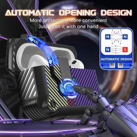 R-fun Compatible with AirPods Pro 2nd Generation 2023(USB-C),2022(Lightning Cable),1st Gen 2019 Charging Case, Full Drop Protection Auto Pop-Up Lid Design with Cleaner Kit,Carbon Fiber Purple