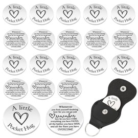 Mzario Pocket Hug 20 Set Pockets Hug Token Pocket Hugs Stainless Steel Double Sided Pockets Hug Keychain for Men Women Valentine Inspirational Graduation Birthday Gifts