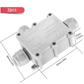 Junction Box Waterproof IP68, Pack of 2 Outdoor Junction Box, 3-Way Terminal Box, Connection Box, Cable Connector for Garden, Outdoor, Earth Cable, Diameter 5 mm - 15 mm, Grey White