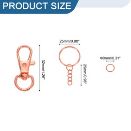 sourcing map 70Pcs Keychain Rings Kit, Keychain Hardware Includes 10Pcs 32mm Lobster Claw Clasps, 10Pcs Keyrings with Chain, 50Pcs Open Rings for DIY Craft Accessories, Rose Gold