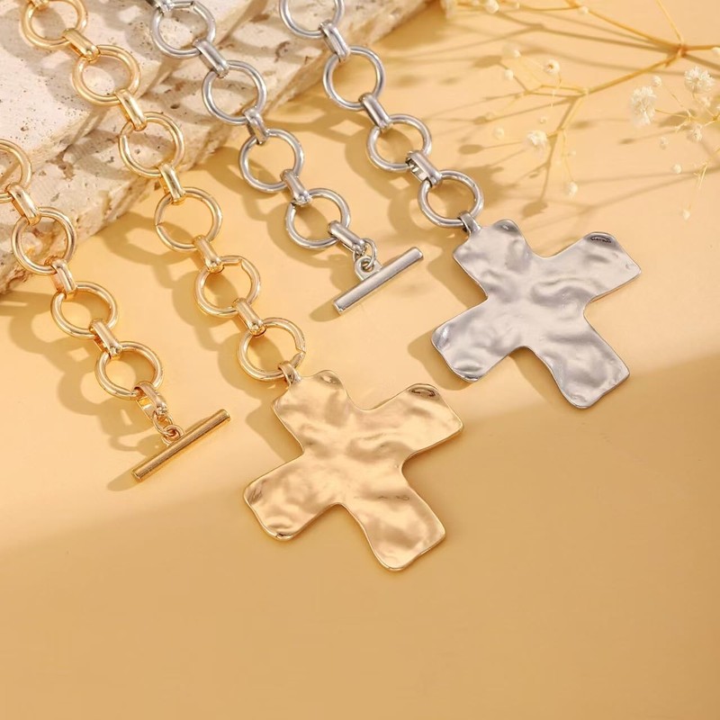 tanguan Gold Chunky Cross Necklace for Women Statement Cross Pendant