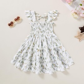 YOUNGER TREE Toddler Girl Dress Kids Sleeveless Ruffle Dresses for Girls Summer Outfits Beach Sundress(Green Floral,2-3 T)