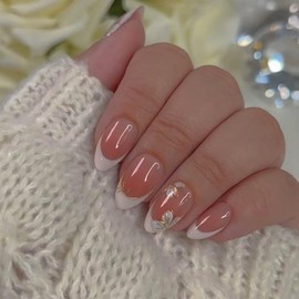 Short Press on Nails for Women White French Tip Fake Nails with Butterfly Designs Full Cover False Nails 24 Pcs (Pink-1, Short-1)