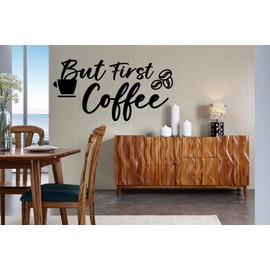 But First Coffee Vinyl Wall Decals,Coffee Kitchen Wall Sticker, Funny Coffee Quotes Décor Wallpaper Mural for Dining Room Kitchenware Restaurant Café Coffee Shop Station Bar Decoration