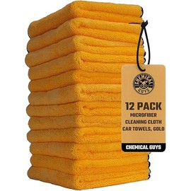 Chemical Guys MIC_506_12 Professional Grade Premium Microfiber Towels, Gold (16 Inch x 16 Inch) (Pack of 12) - Safe for Car Wash, Home Cleaning & Pet Drying Cloths