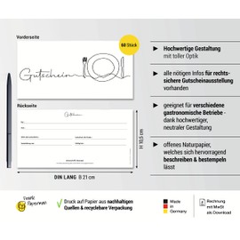 Frank Paperman® 60 x vouchers for customers, catering, voucher restaurant as gift cards, voucher form, DIN long