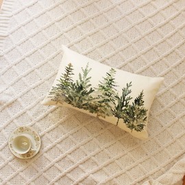 Ogiselestyle Christmas Winter Trees Lumbar Throw Pillow Cover, 12 x 20 Inch Xmas Winter Holiday Party Cushion Case Decoration for Sofa Couch