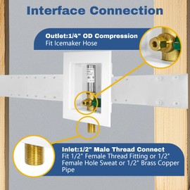 1-PACK GUOFIS Icemaker Outlet Box with 1/2" MIP Sweat Inlet Connect, Ice Maker Box with Pre-installed 1/4-Turn Ball Valve(Stainless Steel Hammer Arrestor)