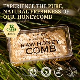 Jamie's Hive To Table 100% Raw Honeycomb, 48 Oz (Pack of 12) – All-Natural Pure Georgia Honeycomb – Fresh Georgia Honeycomb with Bee Pollen and Propolis, No Additives or Preservatives, Non-GMO