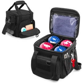 DSLEAF Bocce Ball Carry Bag Holds up to 8 Balls, Portable Bocce Ball Storage Bag with Multiple Pockets and Detachable Shoulder Strap for Easy Carrying(Only Bag, Not Including Balls)