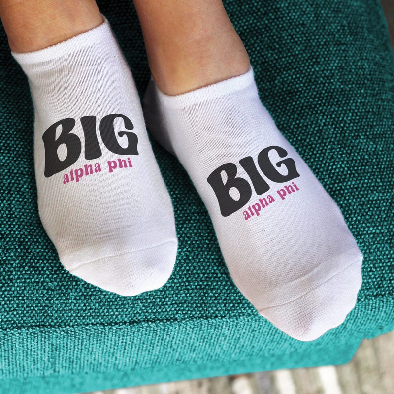 sockprints Alpha Phi Sorority Big Sis Cotton No Show Socks