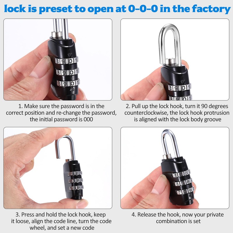Tenbrachian 8 Pcs Combination Padlocks, Small Padlock for Suitcase Padlocks,