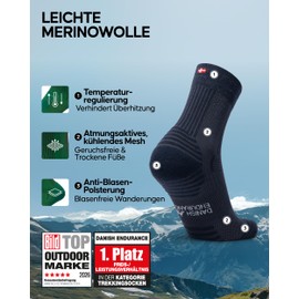 Danish Endurance Lightweight Merino Wool Hiking Socks, Work Socks, Breathable, Men & Women, 3 & 5 Pairs, 1 Black, 1 Dark Grey, 1 Navy Blue, 48-51