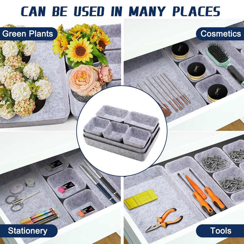 lisetar Set of 8 Felt Drawer Organisers - Rectangular Stackable