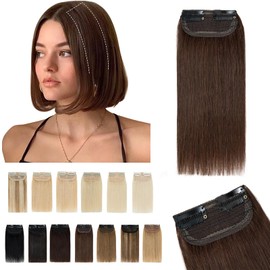 S-noilite Short Clip in Hair Extensions Medium Brown Real Remy Human Hair Pieces for Women Hair Extensions for Short Hair Invisible Hairpin Adding Hair Volume Thinning Hair (4",#04 Medium Brown)
