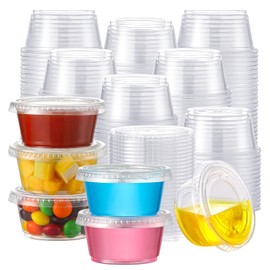 AOZITA 120 Sets - 2 oz Jello Shot Cups with Lids, Airtight Portion Cups, Stackable Small Plastic Containers with Lids