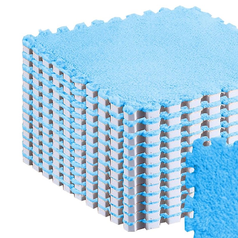 10pcs Plush Puzzle Floor Foam Mat Tiles Fluffy Cuttable Anti