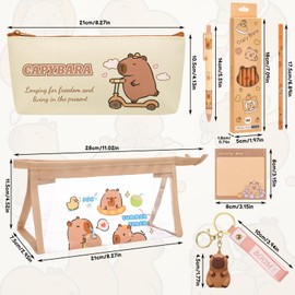 Cute Capybara Stationery Set, Capybara Pencil Case with Gel Ink Pens HB Pencils Stickers Keyring Sticky Notes Kawaii Stationery Set Capybara Gifts for Boys Girls School Office Home