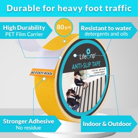 LifeGrip Anti Slip Traction Tape, 2 Inch x 60 Foot - Best Grip, Friction, Abrasive Adhesive for Stairs, Tread Step, Indoor, Outdoor, Yellow (2" X 60')