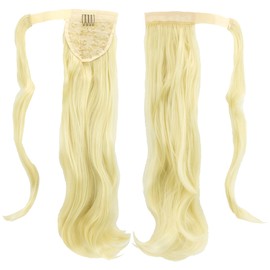 IMISSU Long Curly Wrap Around Ponytails Extension Synthetic Hair Extensions Clip in Ponytail Wavy Hairpiece (613 Blonde)