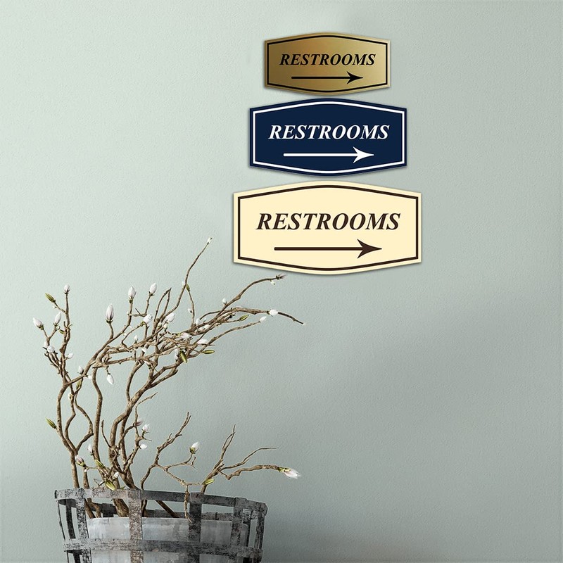Fancy Restrooms Right Arrow Sign (Brushed Gold) - Large 1