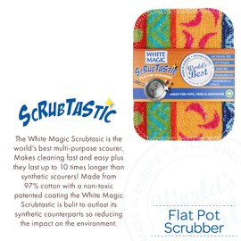 White Magic Scrubtastic Flat Pot Scrubber, Made in Europe, Great for Pans, pots and cookware, Safe for Non-Stick, 12.5 x 16.5cm