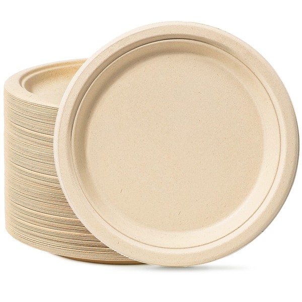 GREENESAGE Rigid 9 inch 50 Pack Disposable Paper Brown Plates