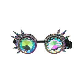 Smiffys Fever Studded Rainbow Festival Goggles on Elastic, Fever Accessories Fancy Dress, Adult Dress Up Hats