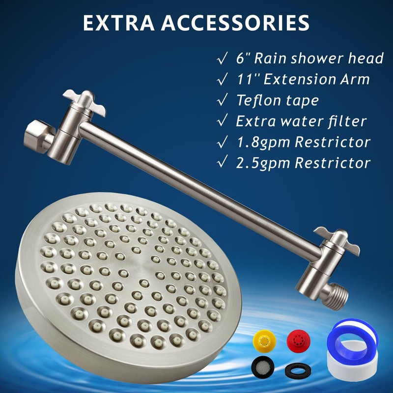 Nuodan High Pressure Rain Shower Head with 11'' Extension Arm