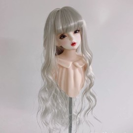 Doll Wig with Ball Joint, Soft Touch Wig for 1/6 Dolls, Cut to Size, Curly, with Fringe. For Doll Dress Up (Silver Grey)