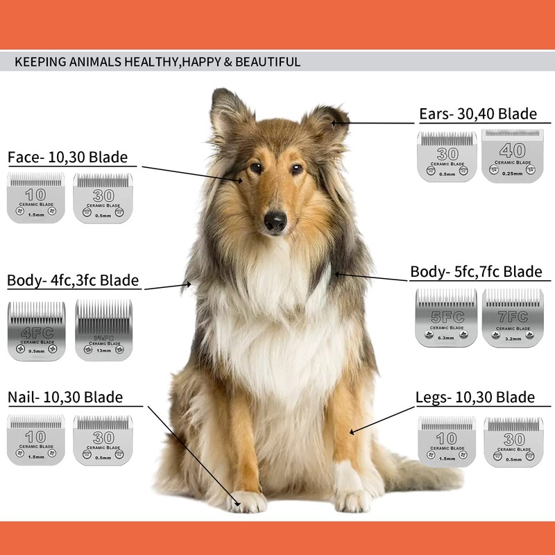 Size 7FC/5FC/4FC Detachable Pet Dog Grooming Ceramic Blades,Compatible with Andis,Oster