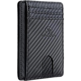 WRODEN Card Holder Slim Leather Wallet for Men - Slim Smart Wallet with RFID Blocking Protection for Credit Cards and more - Pocket Card Holder Minimalist Wallet - (Carbon Fiber)